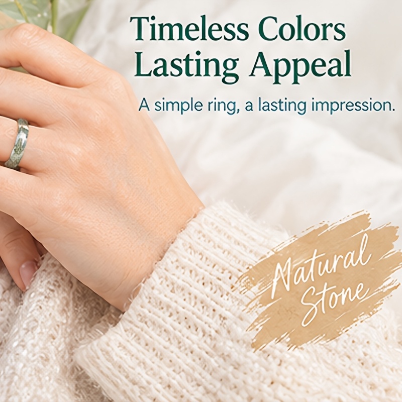 2pc Labradorite & Agate Polished Band Ring Set for Women