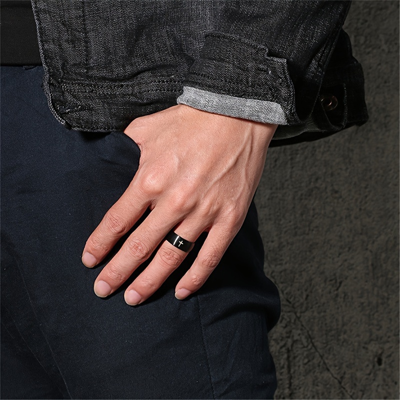 Custom Engraved Stainless Steel Cross Ring