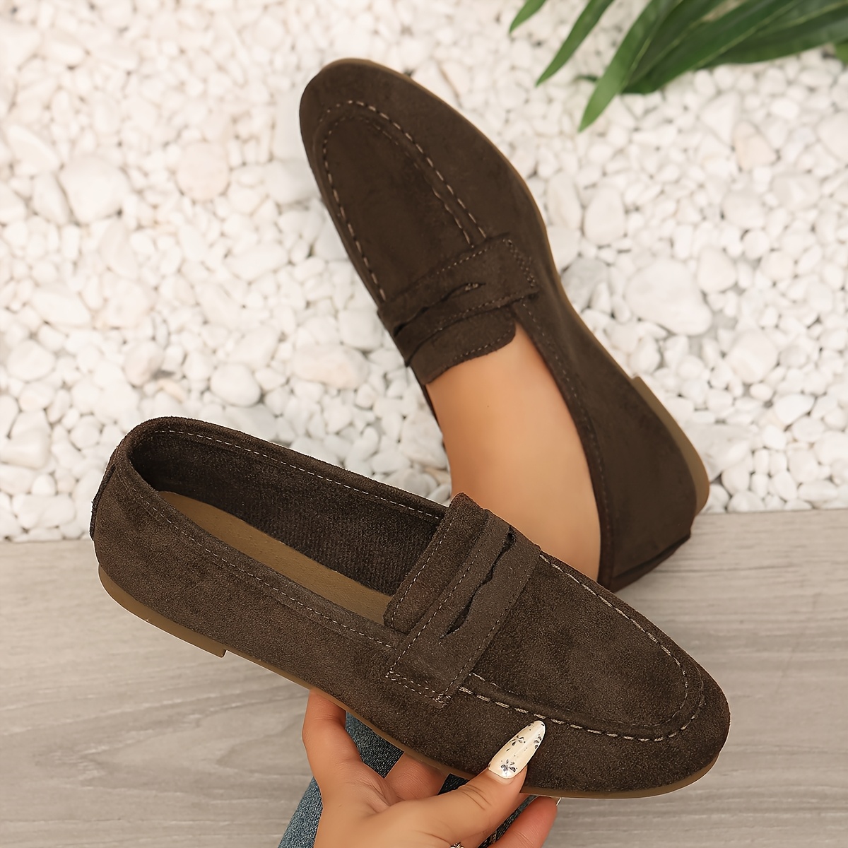 TEMU 1 Pair Women's Vintage Penny Loafers Flat Shoes, Solid Color Black/brown With Flap And Trim, Round Toe, Soft Sole, Suitable For Commuting,