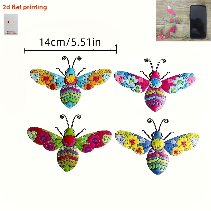 TEMU 4pcs Acrylic Bee Wall Decor - Colorful Garden Art, No Electricity Required Outdoor/indoor Hanging Decor, Suitable For Fences, Courtyards, -