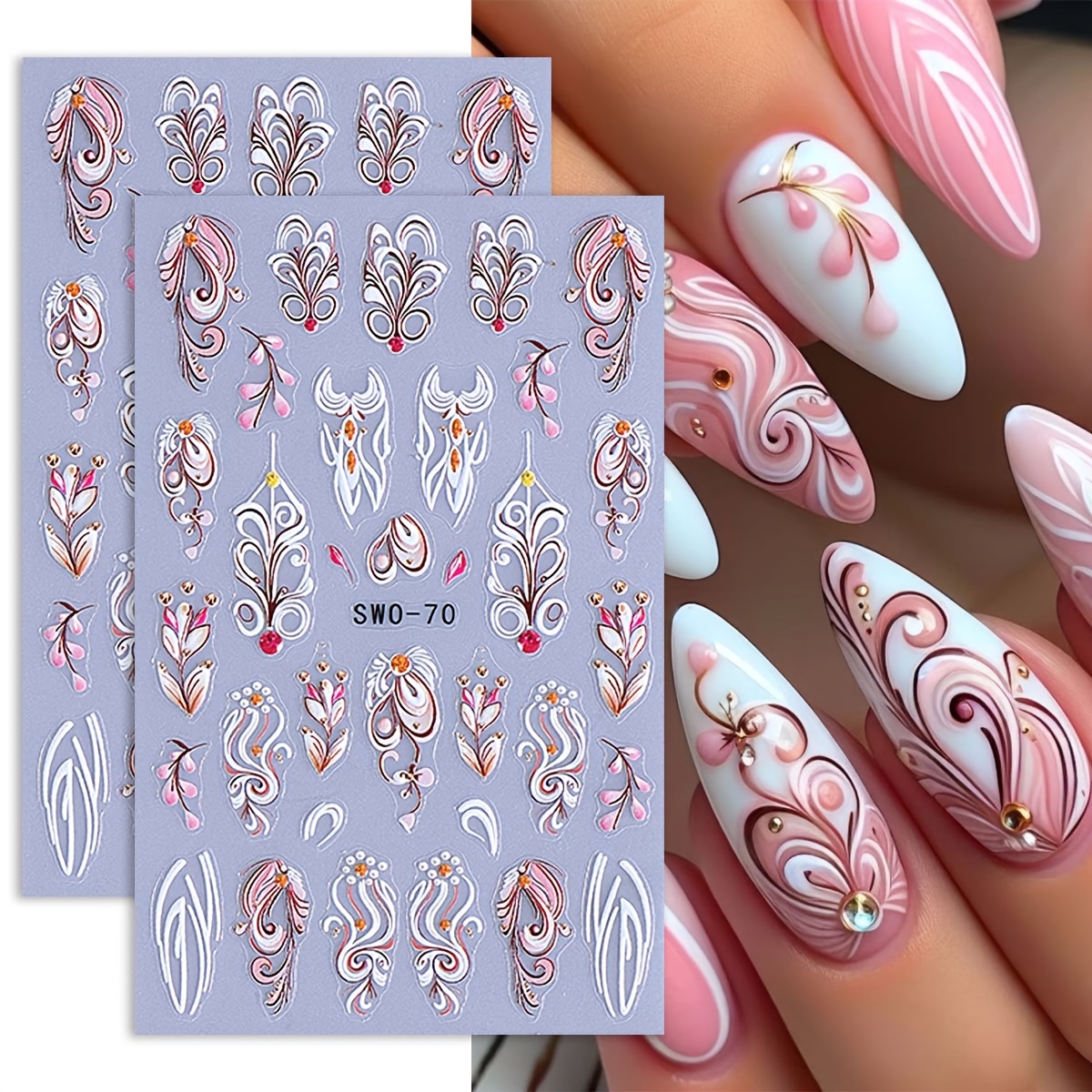 

2pcs 3d Flower Embossed Nail Art Stickers, Pink Nail Decal, Theme, Self-adhesive Plastic Nail Embellishments, Matte , Single Use, Rectangle Shape, Unscented Manicure Supplies