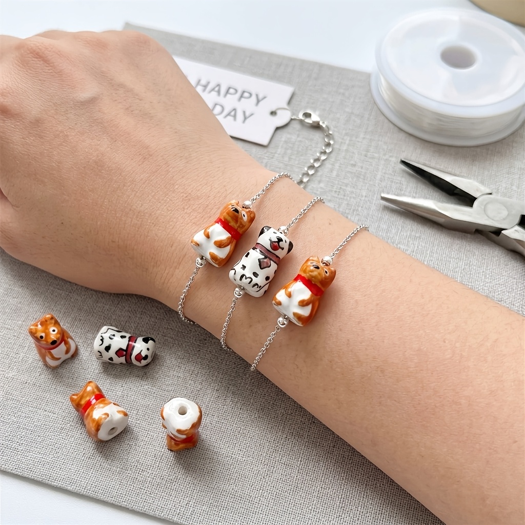 6pcs Assorted Hand-Painted Animal Ceramic Beads for DIY Jewellery