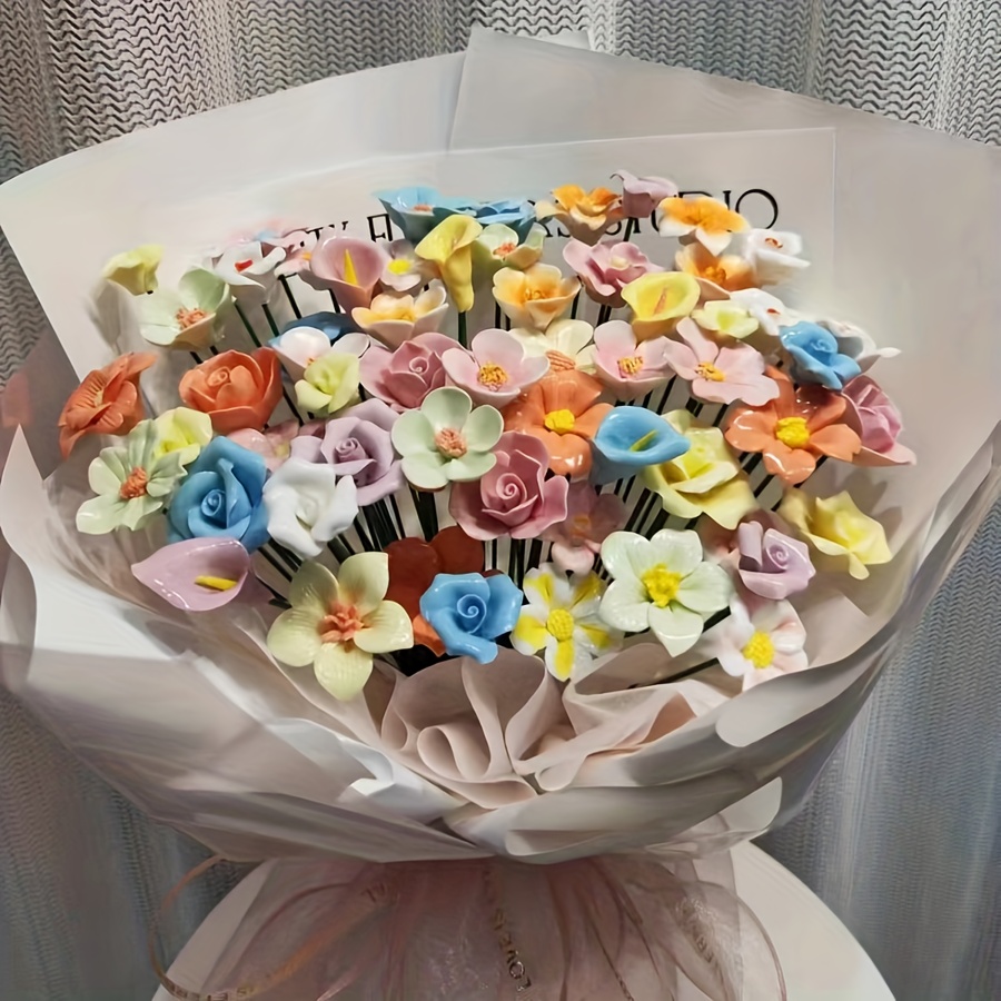 Yannew Set di scatole combinate di fiori di seta blu artificiali con steli per torta nuziale fai da te, bouquet da sposa, centrotavola da tavolo per feste  15