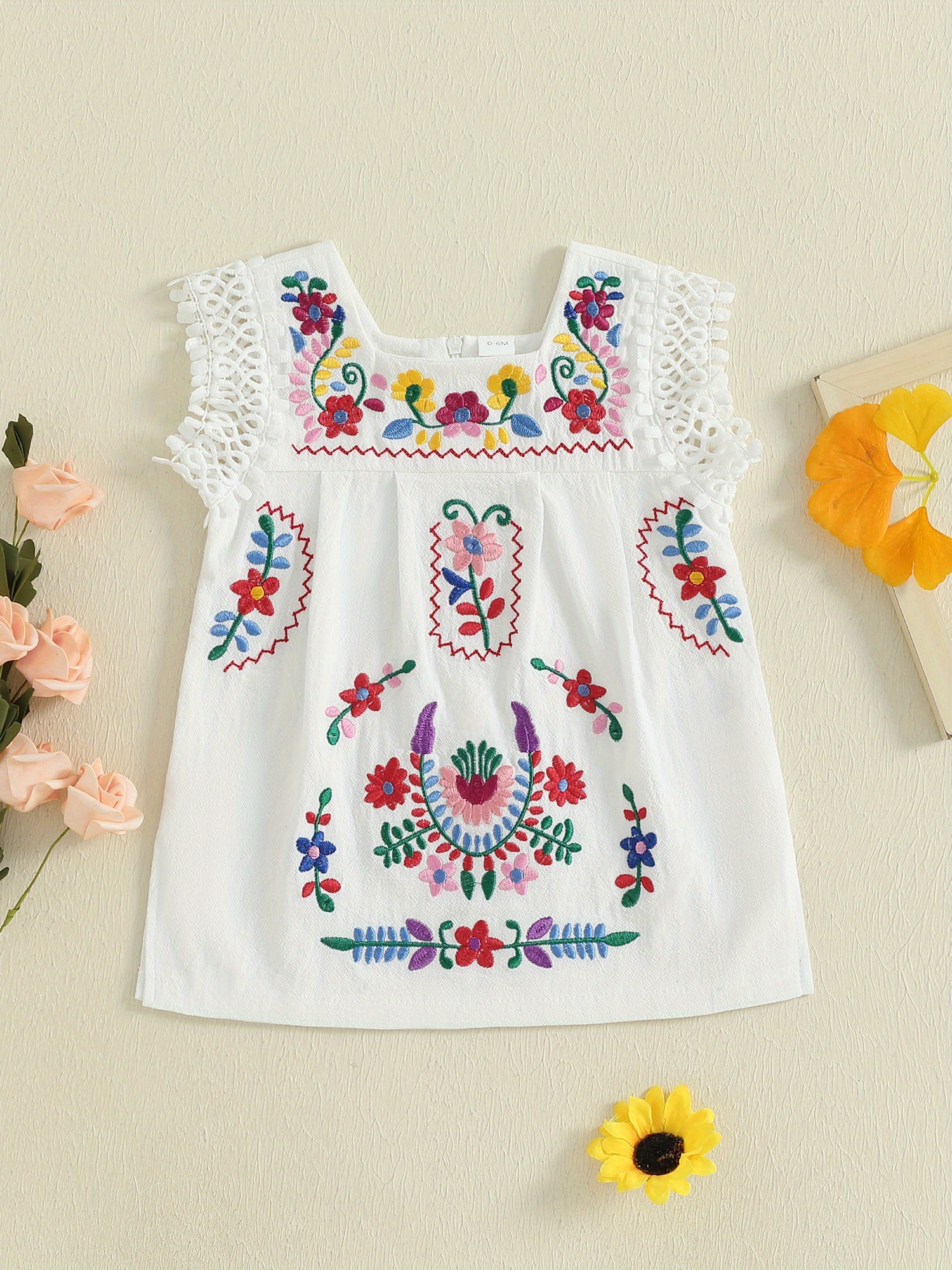 toddler girls' summer dress with vibrant floral embroidery - breathable  square neck sleeveless beach party outfit, machine washable cute casual  playwear, toddler girl summer outfits, outfit, nontransparent fabric | Shop  On Temu