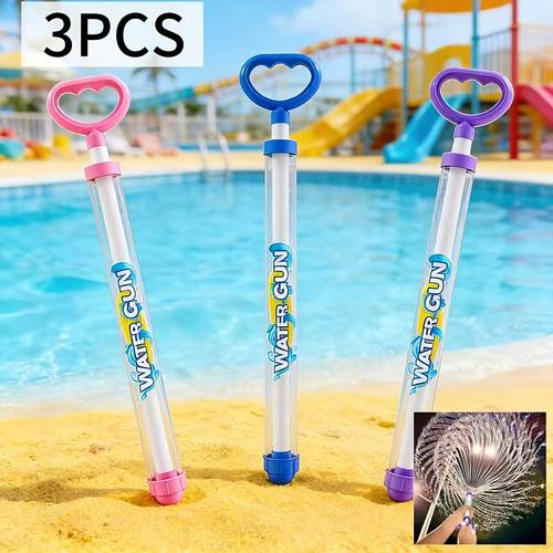 Three Water Guns with Long Handles - Vibrant Mixed Colors, Made of Durable PP Material, Suitable for Outdoor Water Balloon Battles, Beach Outings, Camping, And Summer Parties - Recommended for Ages 3 And Up