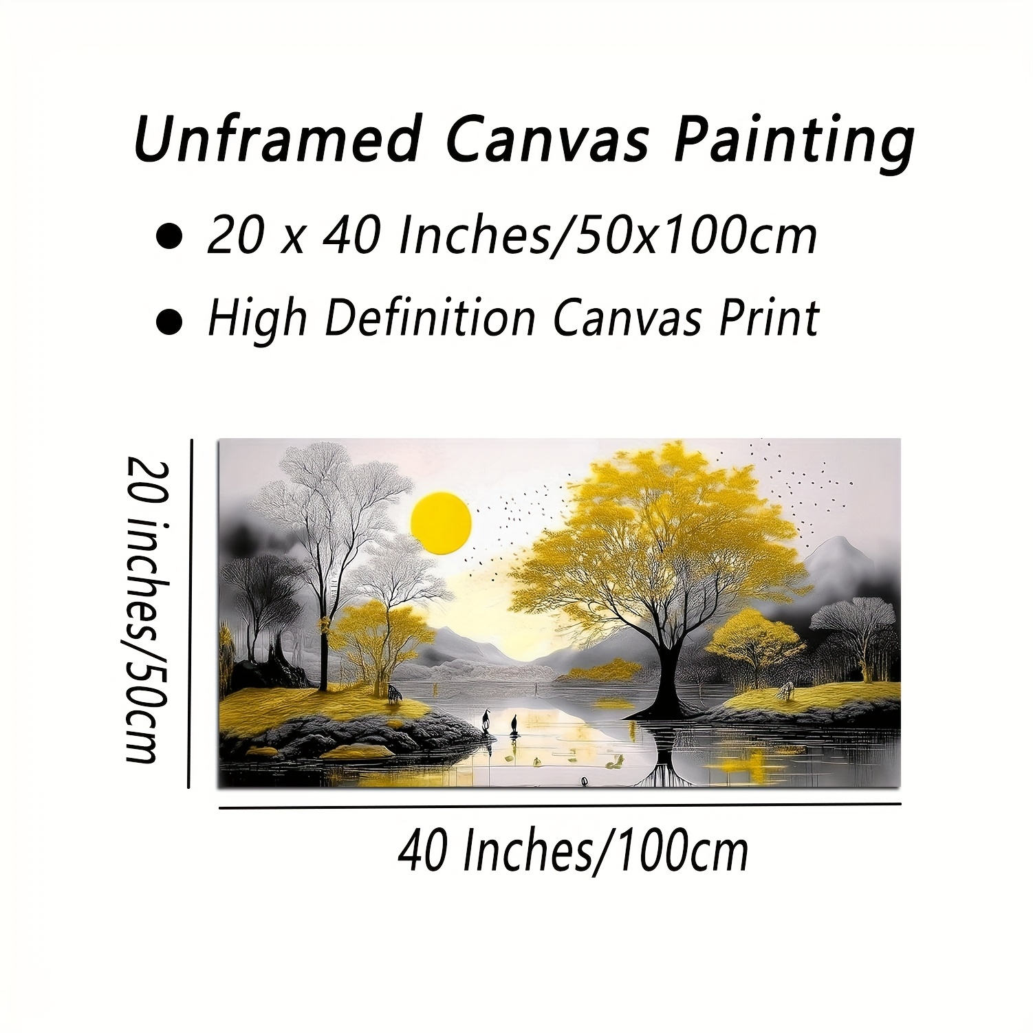 TEMU 2d Flat, 2d Flat, 50x100 Cm And 20x40 Inches, Yellow Tree And Sunset, Large Size Unframed Canvas, Easy To Hang, Ornaments, Suitable For Room