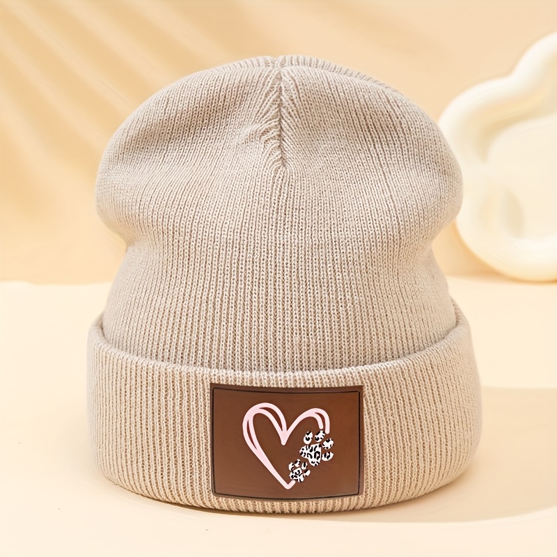 TEMU A -labeled Heart-knit Beanie, Unisex Cold Weather Hat For Autumn And Winter, Holiday Party Hip-hop Brimless Beanie, Outdoor Casual Pullover Hat,