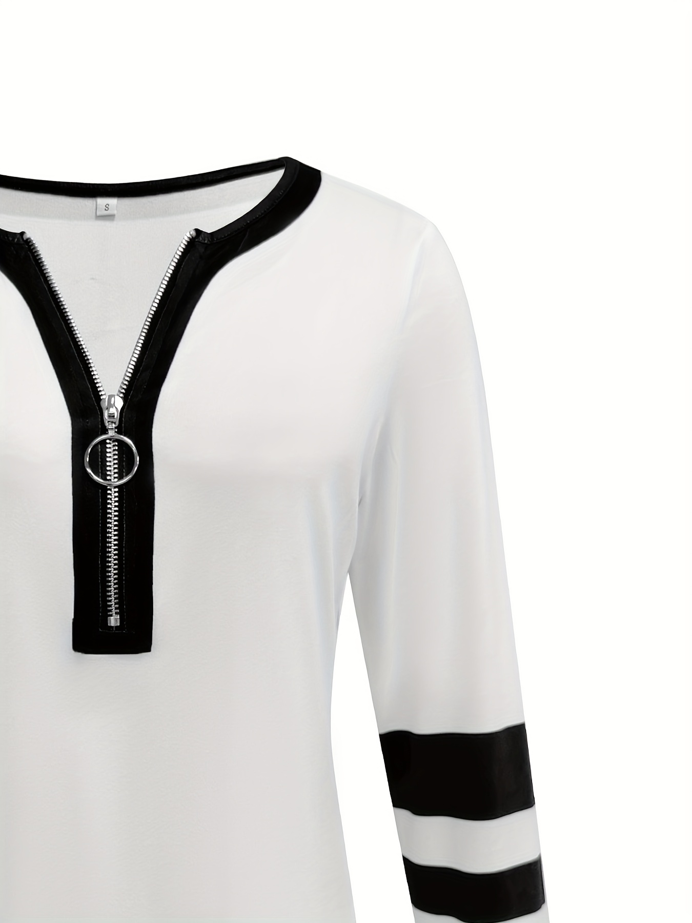 womens   and   block v neck long sleeve t shirt with zipper  l casual yet elegant   spring and fall casual wear   tee zipper   Product details 9