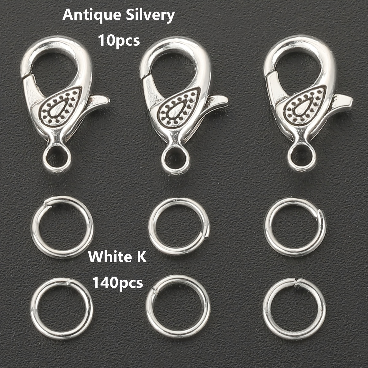 Image of 150pcs Jewelry Clasp Making Parts Set, Including 10pcs Water Drop Pattern Lobster Clasps And 140pcs Jump Rings, Suitable For Beading And Jewelry Chain