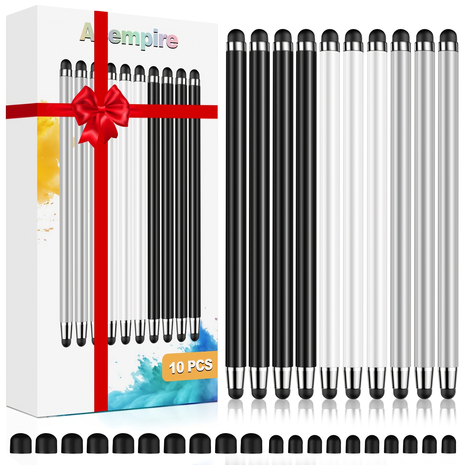 2-in-1 Capacitive Stylus, Aluminium Alloy Pen Body, 10pcs+10 Extra Replaceable Rubber Tips, Suitable For Screen Devices Universal For Ios//microsoft Smartphones And Tablets For Ipad&iphone