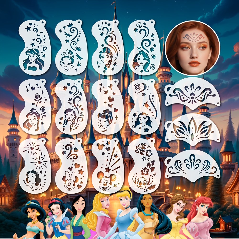 2 Shape Characters Face Painting Stencil For Party Decorations, Tattoo Stencils Reusable, , Stitch, , , , , Cinderella, Template For Fabric, Scrapbooking, Decor And Art Projects