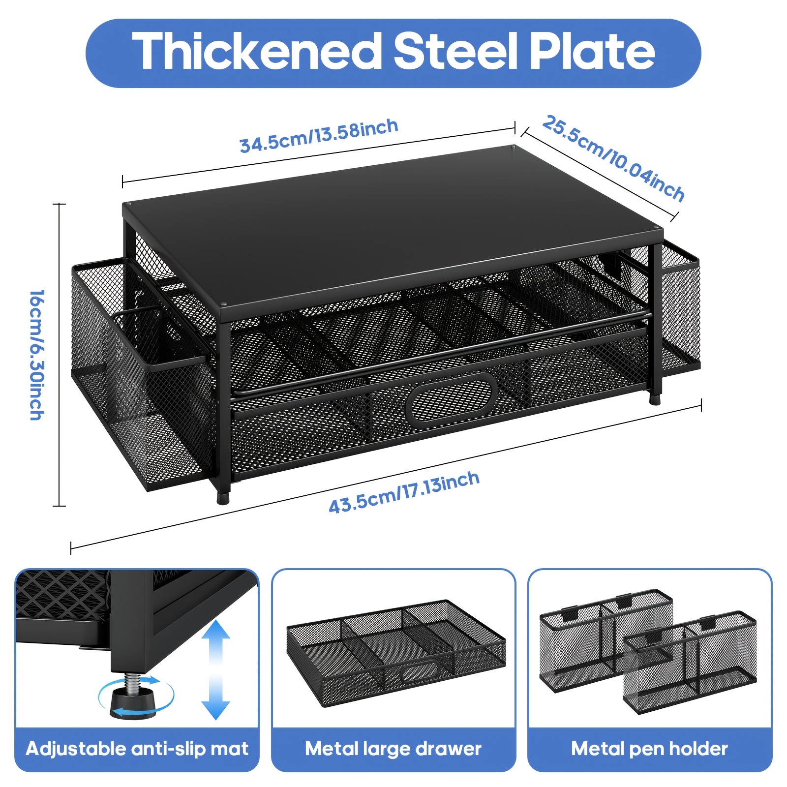 Monitor Stand With Drawer And 2 Pen Holders, , Office Supplies, Desktop Storage Organizer, Detachable Storage Space, Stable And Durable Structure, Suitable For Office, Bedroom