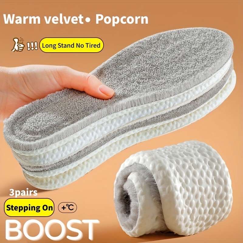 

3 Pairs Eva Warm Insoles - Soft Comfortable Heel Cushion Inserts For Men And Women, Popcorn Design For Long-lasting And Support