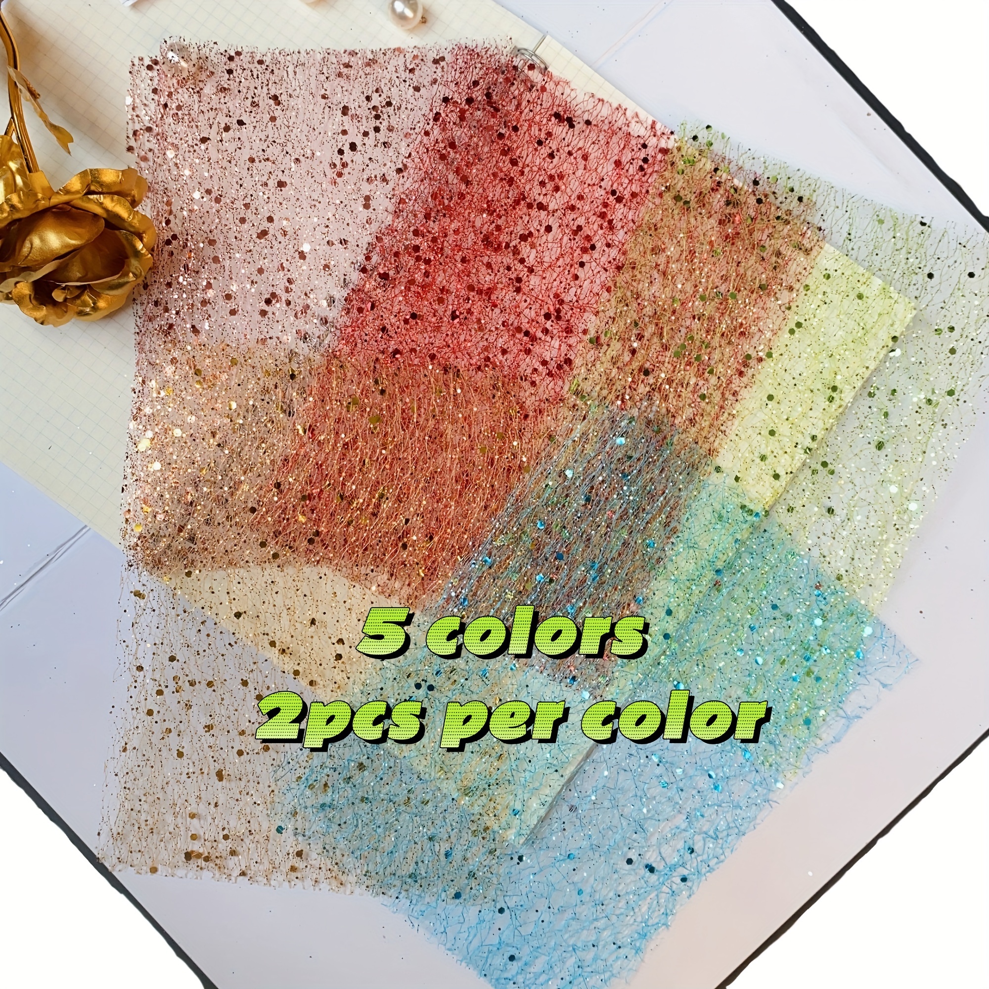 Image of 10pcs Embellished Mesh Handmade Paper Set, Light Luxury Glitter Texture Diy Background Paper, Suitable For Scrapbooking, Gift Wrapping, , And , Creative High-end Craft Material