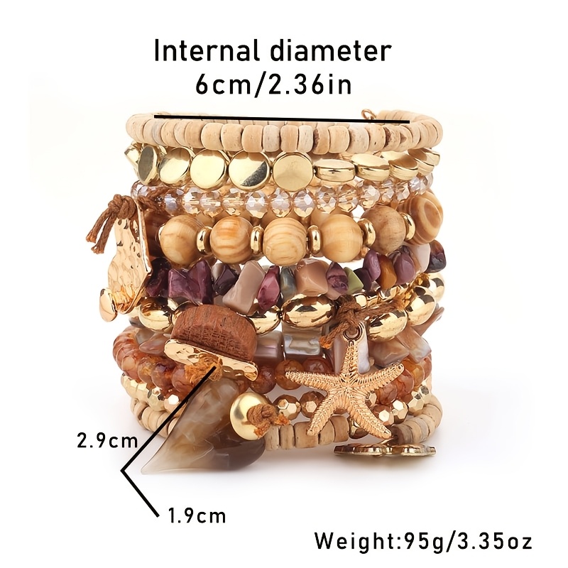 Bohemian Wooden Bead Bracelet Set Starfish Shell Elements