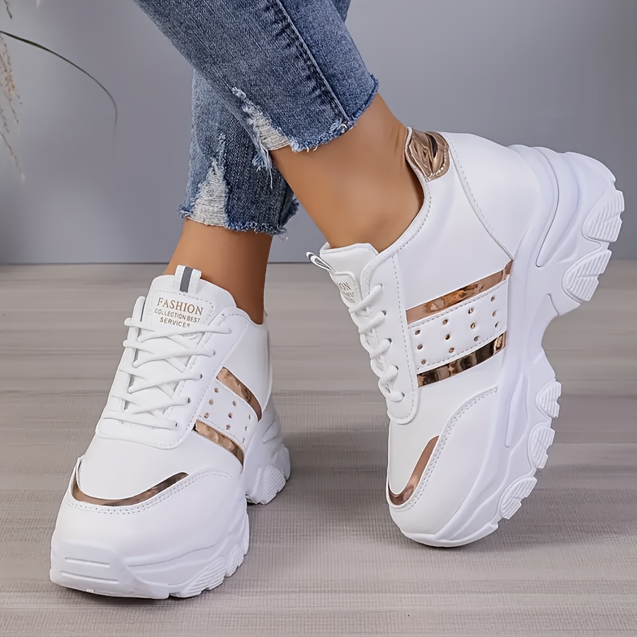 womens breathable chunky dad shoes white rose golden casual Temu