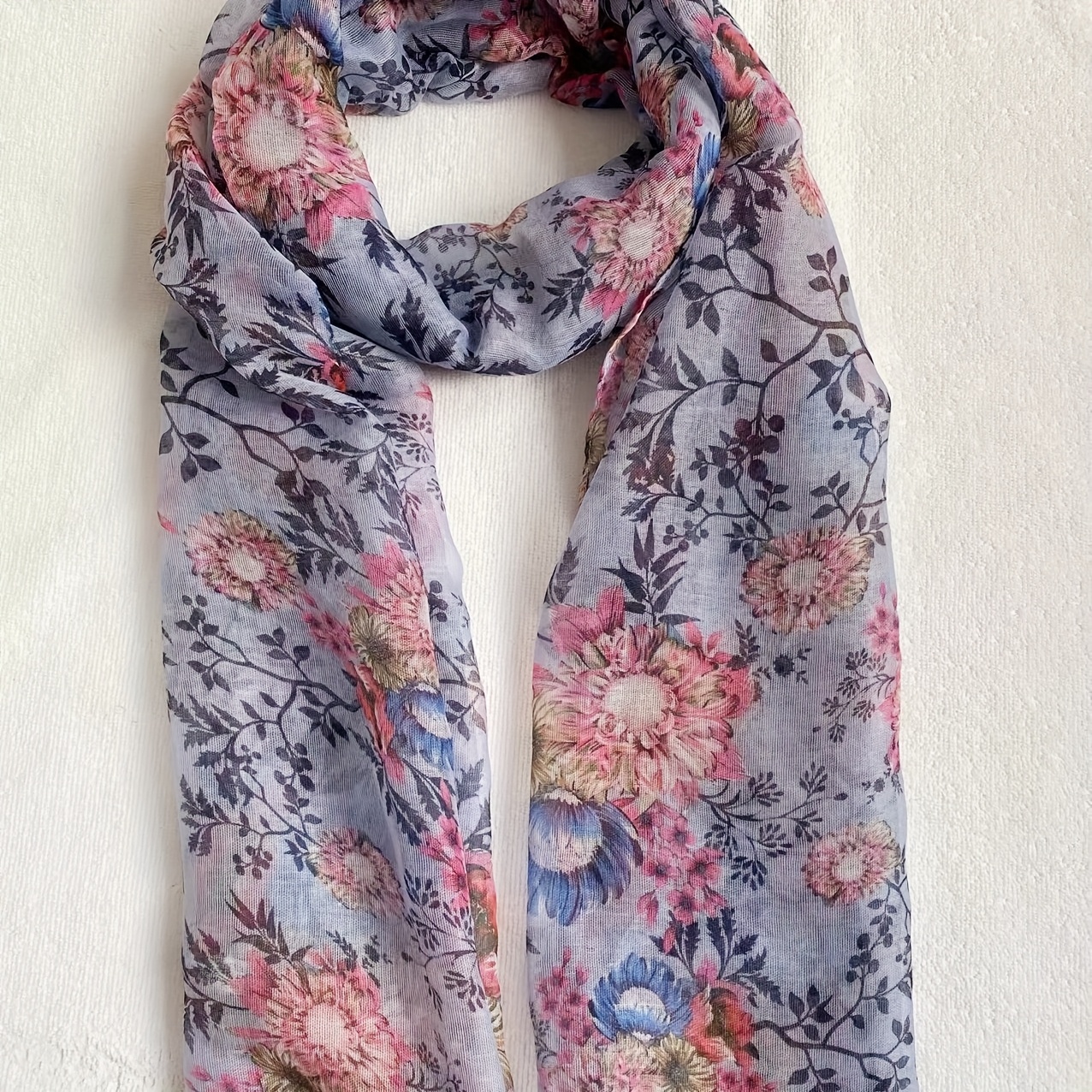 

1pc Elegant Floral Print Polyester Bali Yarn Scarf - Lightweight, Breathable & Stretchy Fashion Shawl For Women | Summer