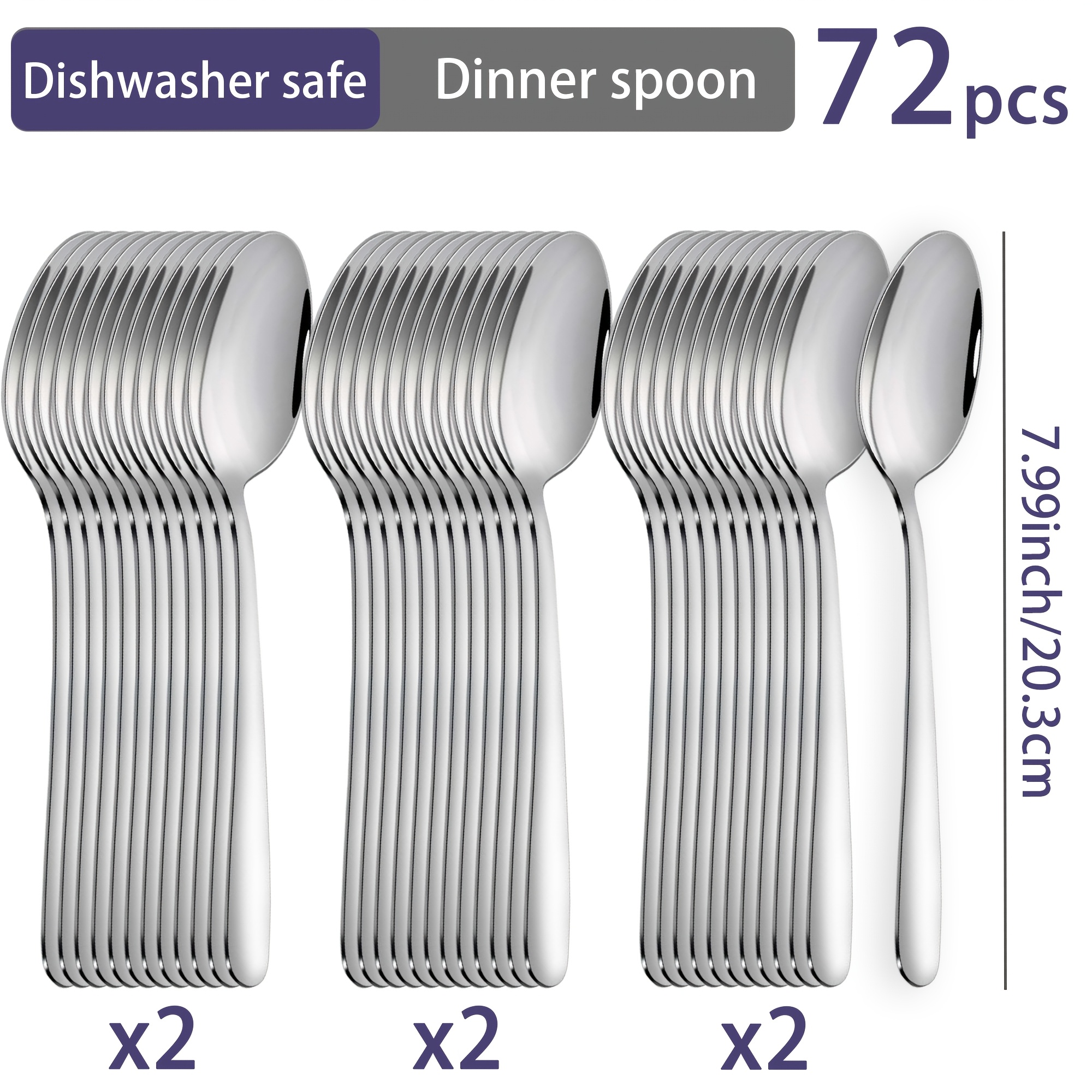 TEMU Ensemble élégant de 36/72 cuillères de table en acier inoxydable, service pour plusieurs utilisateurs, polie , bords lisses, prise en main