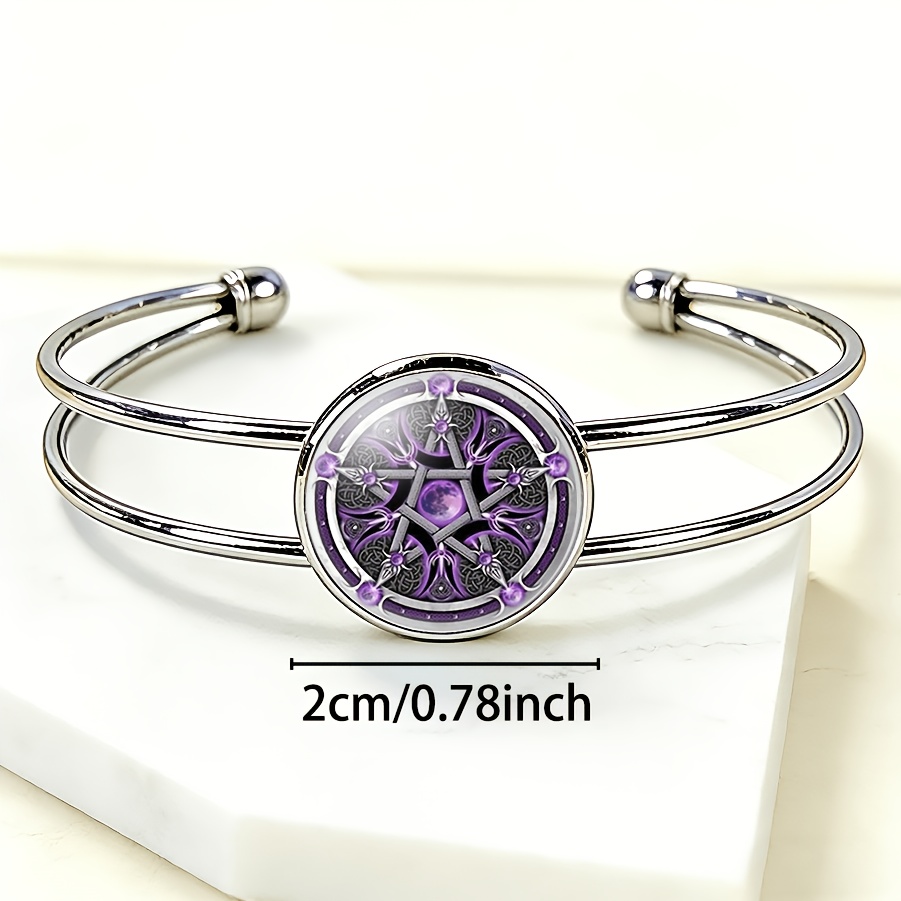 Adjustable Open Bangle with Round Time Gemstone Inlay