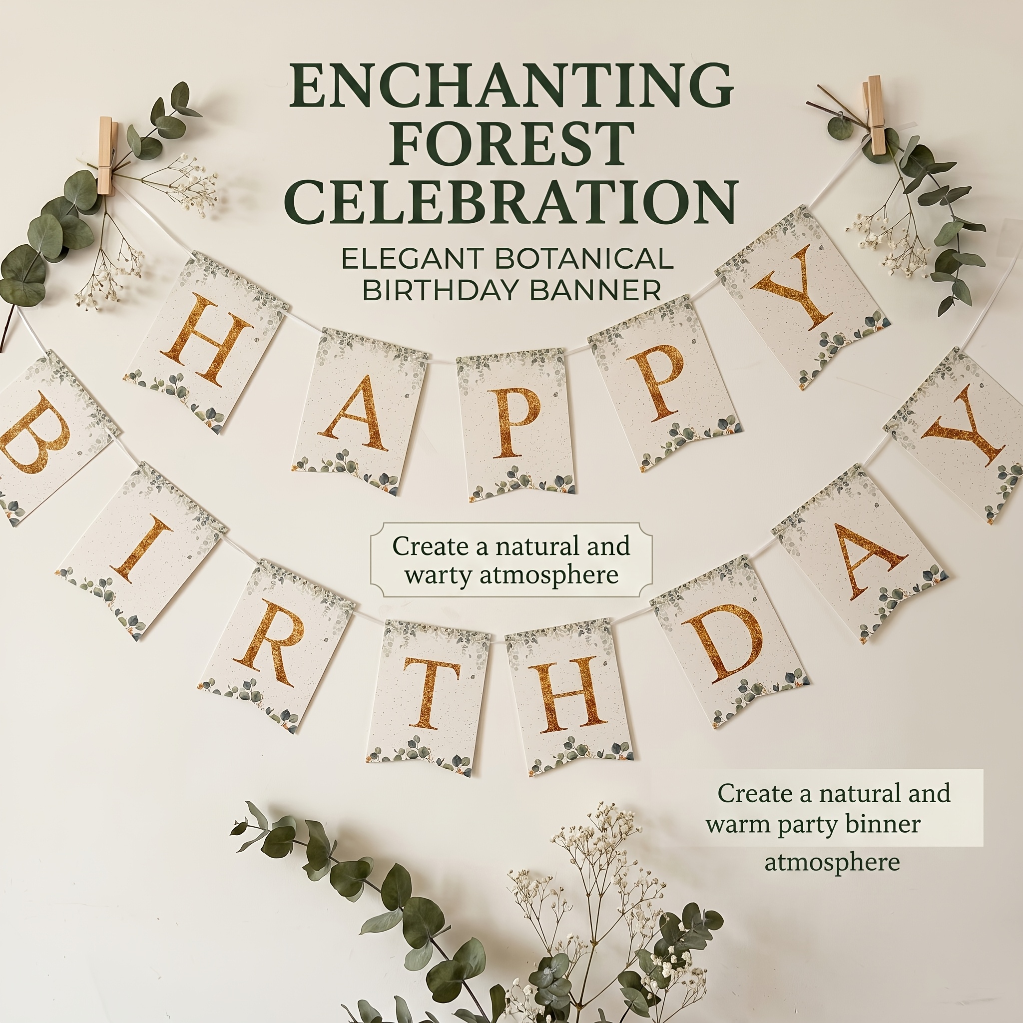 Image of 1 Set Of Forest-themed Birthday Party Banners, Featuring And Cozy Atmosphere With Design. Birthday Party Supplies Are Perfect For Hanging Decorations, A Festive Ambiance, And Are Suitable For