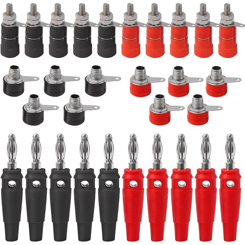 TEMU 30pcs 4mm Black And Red Alligator Sockets & Black And Red 4mm Male And Female Banana Plug Socket Terminal Test Connectors