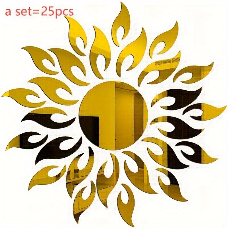 TEMU 25pcs 3d Sunflower Acrylic Mirror Wall Decals - Shatterproof, Self-adhesive For Bedroom, Living Room, Office & More - Ramadan & Eid Celebrations