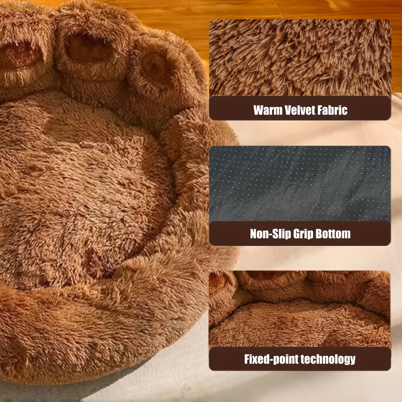 Bear paw pet bed with textured non-slip bottom