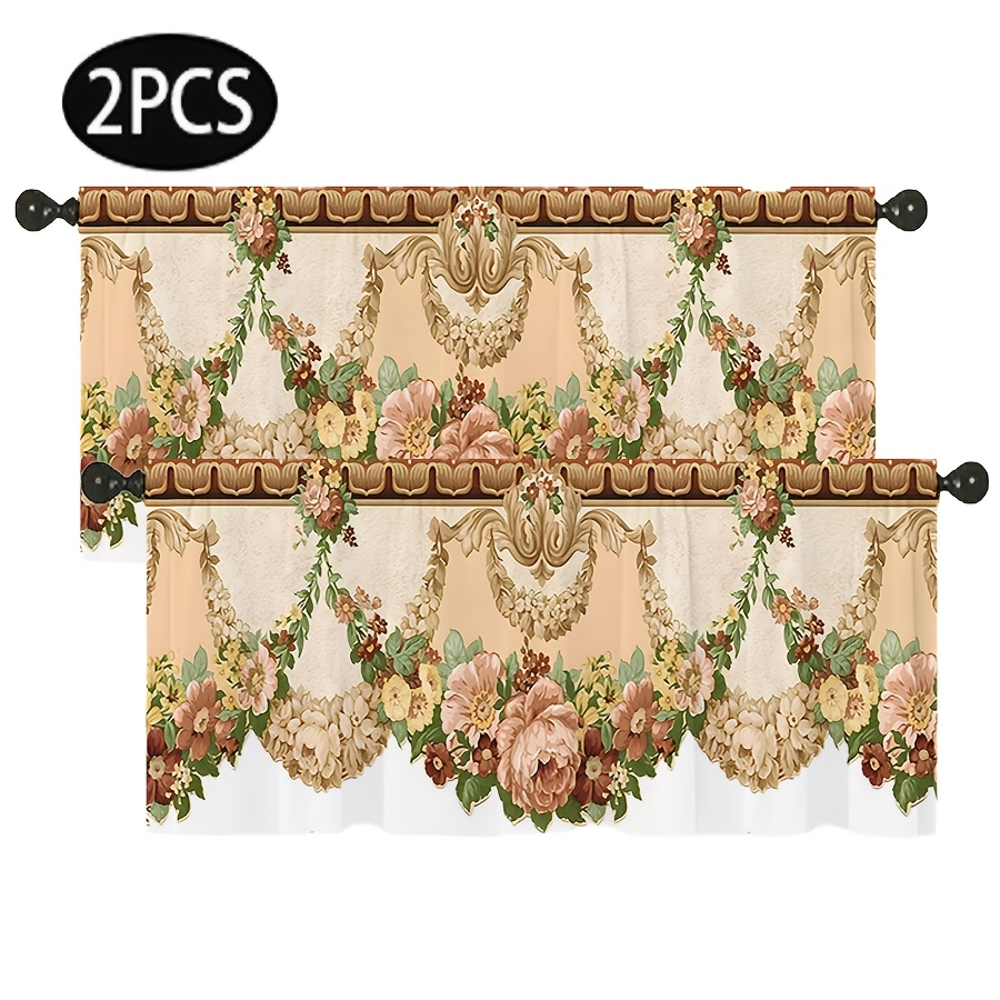 

2pcs Changooci Classic Floral Kitchen Valance Curtains - Rod Pocket, Semi-sheer Polyester, Machine Washable, , Theme For Rooms, Woven Sateen, -120gsm