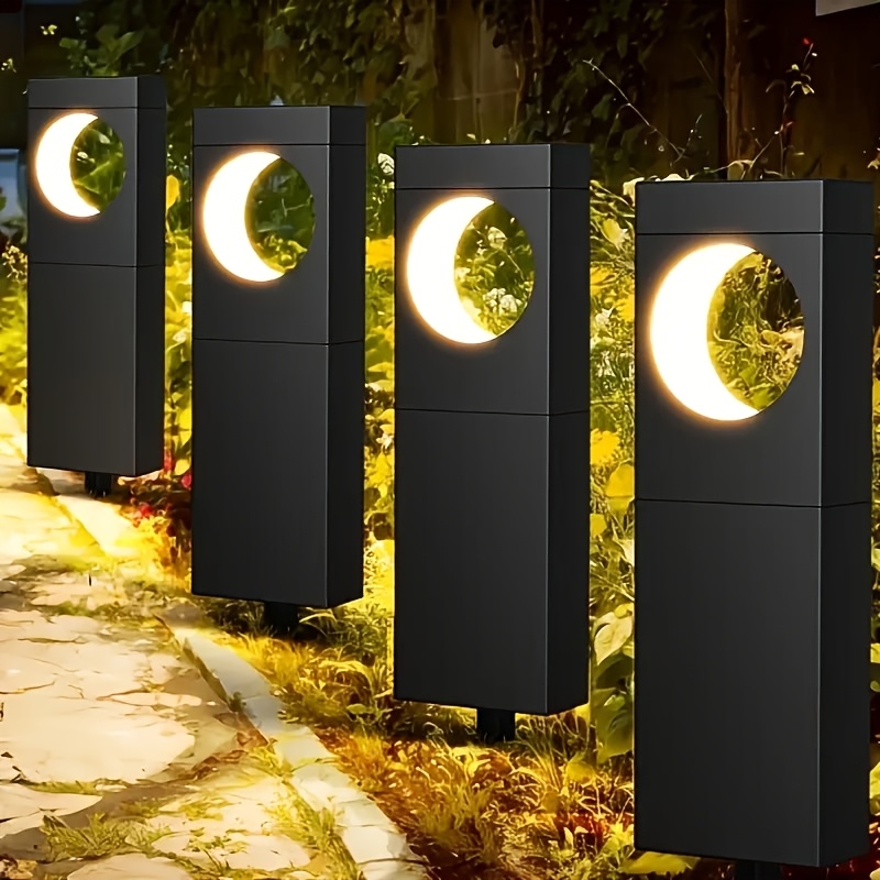 TEMU 2/4/6 Pack Solar Pathway Lights Outdoor, Bright Pathway Outdoor, , Moon Shape Landscape, Led Solar Powered Garden Lights, Auto Ipx5 For Yard