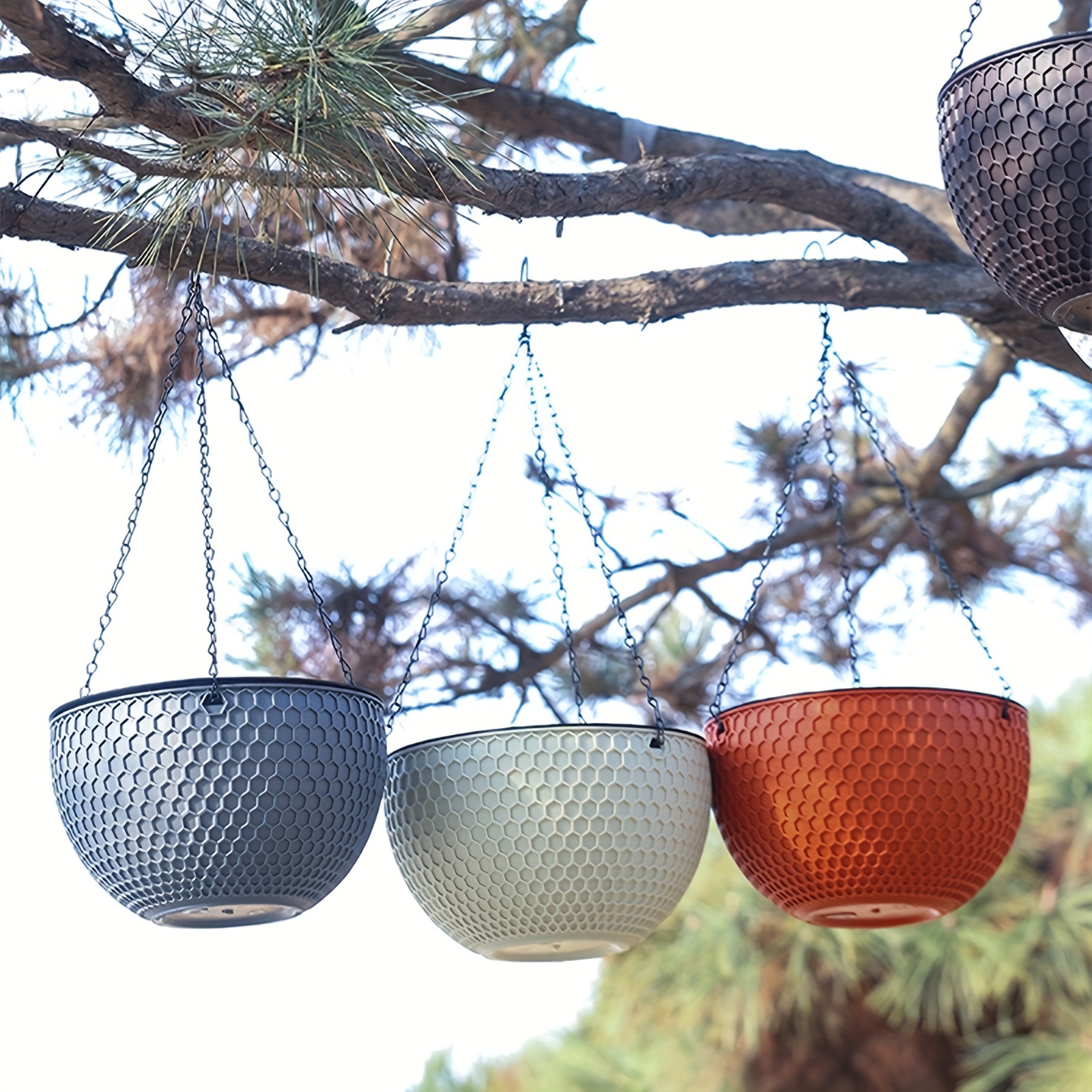 

1pc, Honeycomb Rattan Woven Hanging Plastic Flower Pot, European Style Hanging Pot Hanging Pot, Indoor Hanging Orchid Hanging Basket Hanging Type Resin Large Flower Pot