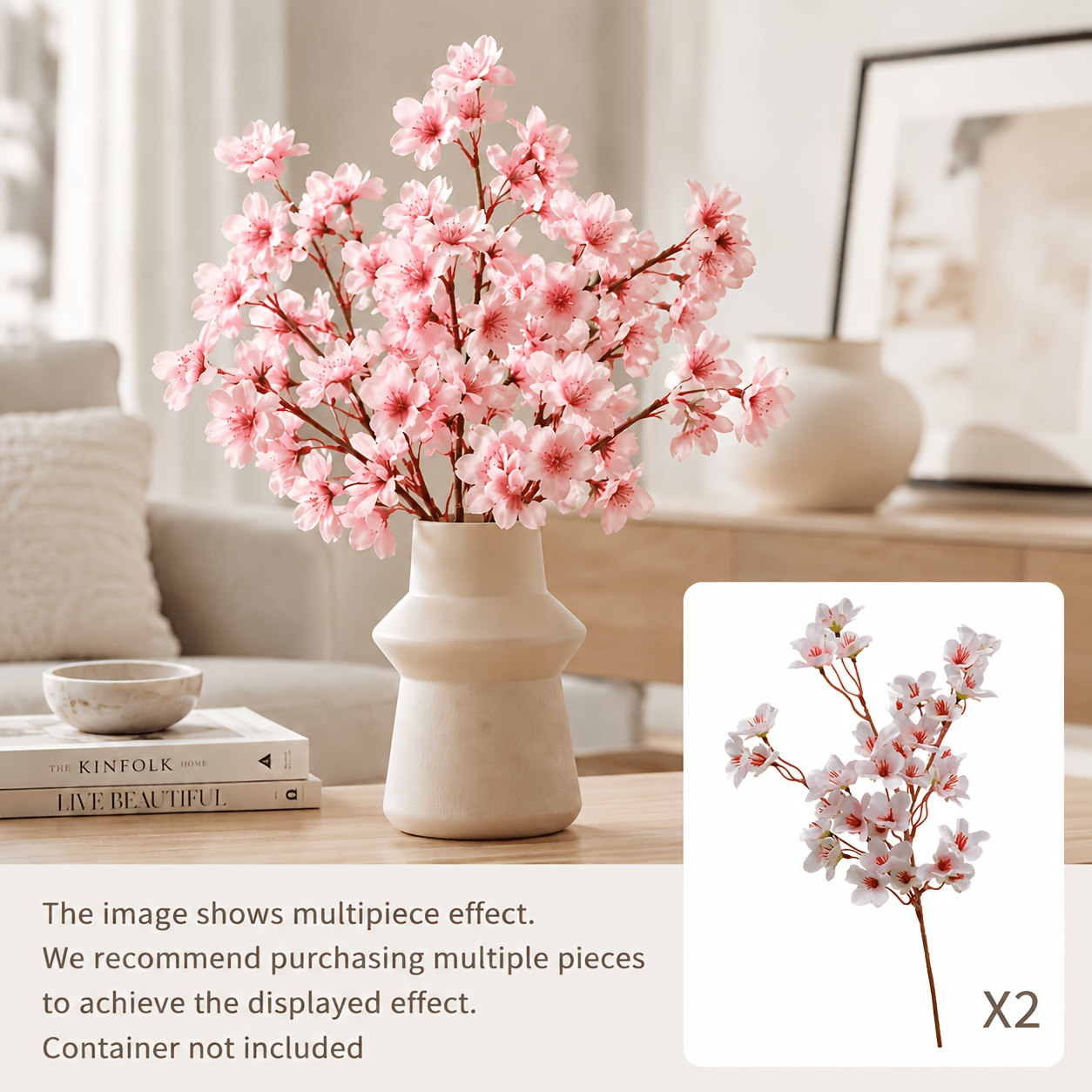 Image of 2pcs Artificial Cherry Blossoms, Instant Bloom Of Cherry Season, Wedding Decoration Simulation Pink Cherry, Romantic Wedding Scene Enhancement Suitable For Living Room