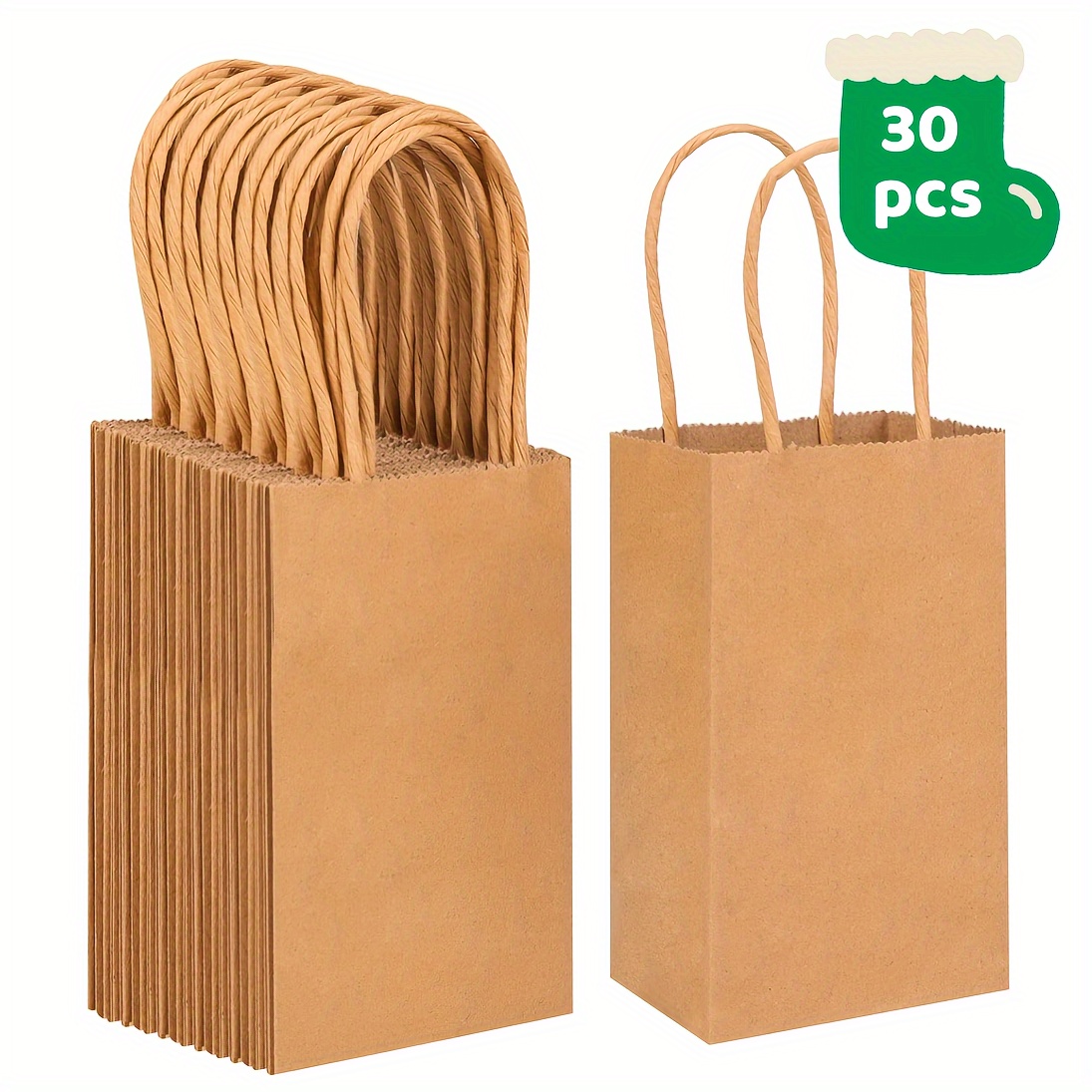 

30pcs Sacs en , 6x3.5x2.4 Pouces Mini Sacs en Marron, Sacs de Cadeaux de Noël avec Poignées, Sacs de de Fête, pour Petites Entreprises, Commerce de Détail, Mariage, Anniversaire (Marron)