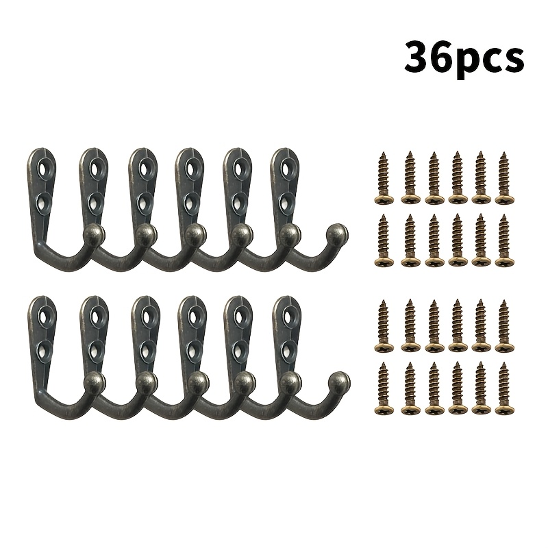 TEMU 36pcs (12 Hooks + 24 Screws) Retro Alloy Small Hooks, Jewelry Box Decorative Hooks With Screws, Mini Coat Hooks Behind The Door, Suitable For