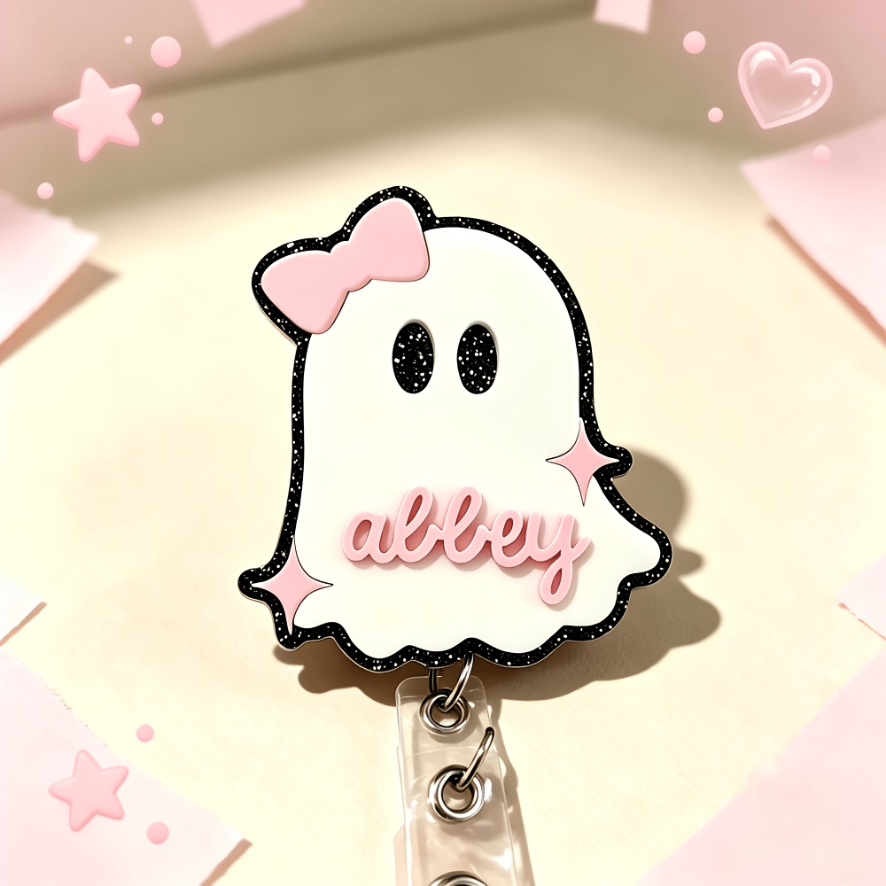 TEMU 2d 1pc Custom Name Cute Badge Reel, Spooky Halloween Retractable Id Card Holder, Personalized Name Tag Holder, Gift For Nurses, Teachers,