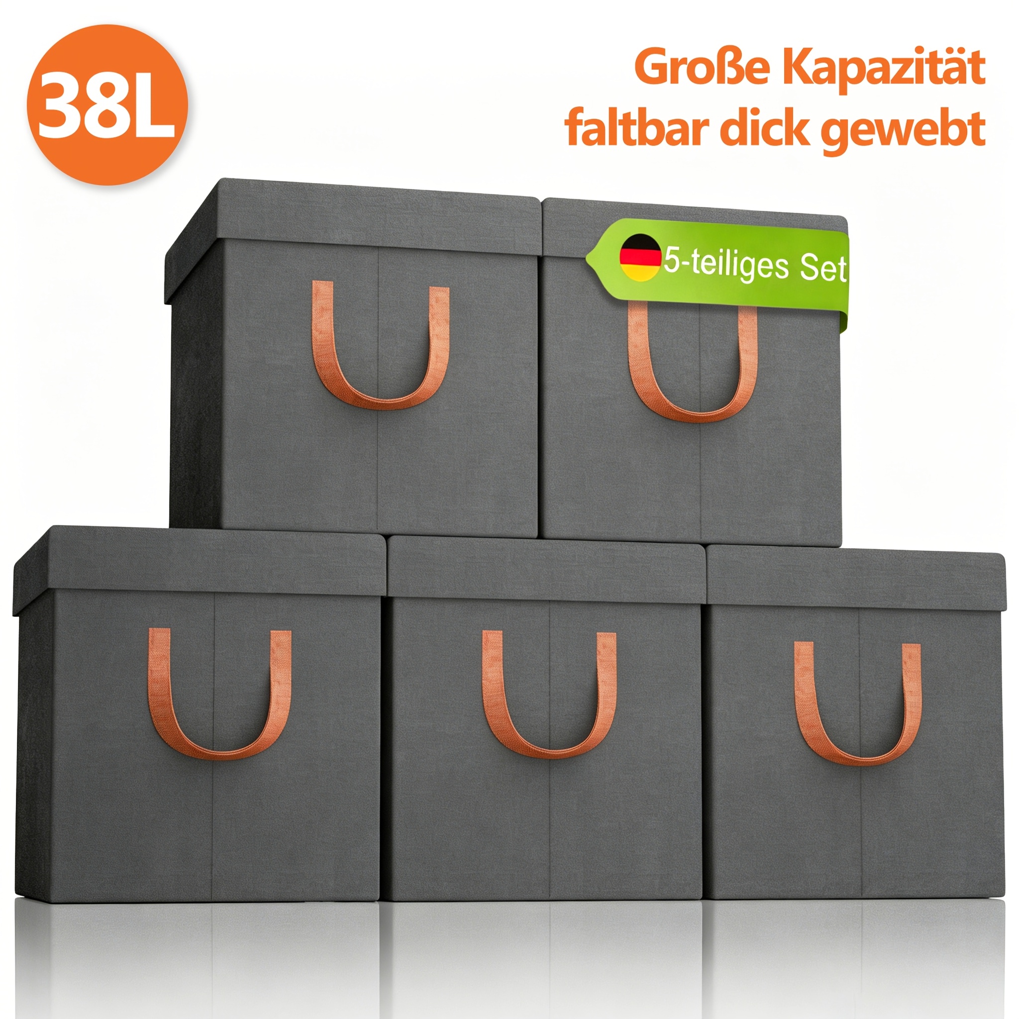 TEMU 5 faltbare Aufbewahrungsboxen, Haushalts-Stoff-Aufbewahrungsboxen Kleideraufbewahrungsboxen mit Griffen; Kleidung mit großem Fassungsvermögen;