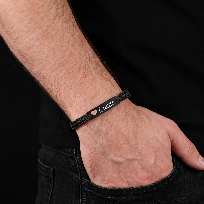 TEMU 1pc Personalized Custom Name Bracelet 304 304 304 304 Stainless Steel Pendant Unisex Hollow Heart Engraving Rectangular Nameplate Personalized