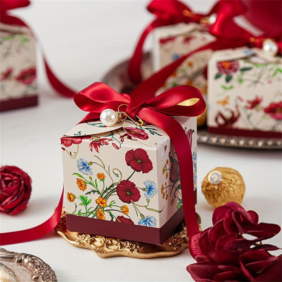 TEMU 50 piezas de cajas cuadradas florales , de embalaje , para almacenamiento, , Día de San Valentín, fiestas, , embalaje de regalos, suministros de