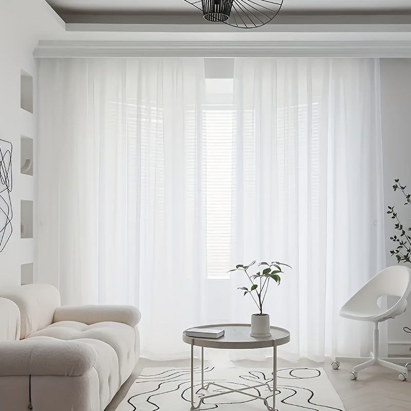 TEMU 1pc Elegant White Chiffon Curtain - Multi-functional And Washable, Suitable For Living Room, Bedroom, Office, Decor