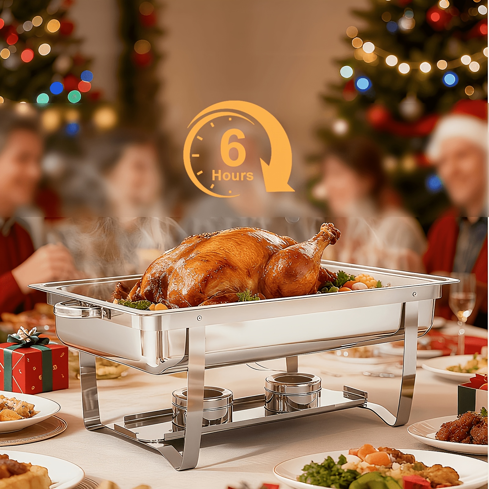 Image of 1pc Chafing Dish Buffet Set 8 Qt Stainless Steel Complete Chafer Set Catering Warmer Set With Water Pan, Fuel Holder For Parties, Dinners, Catering, Buffet And Weddings, Silve - Cooking