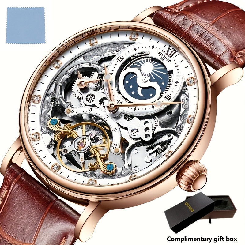 Double-faced Skeleton Automatic Mechanical Watch For Men, Fashionable Waterproof With Zones, Perfect Gift Option, Without Battery