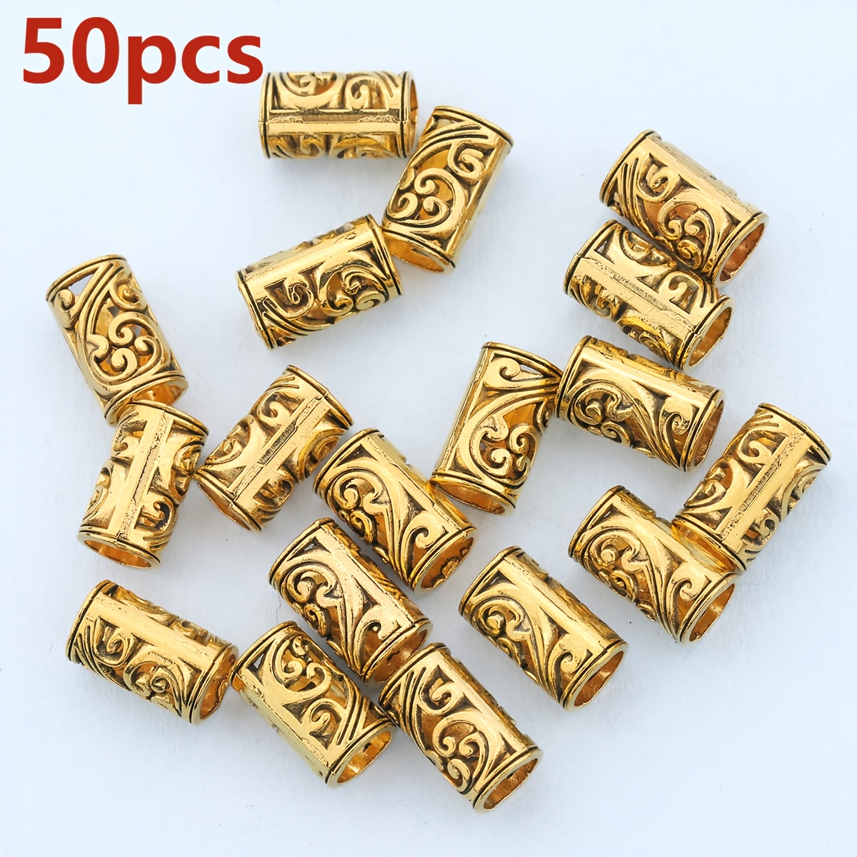 TEMU 100pcs/50pcs de perles d'espacement à trou droit à motif , perles d'espacement cylindriques, perles à trous perforées à motif, perles