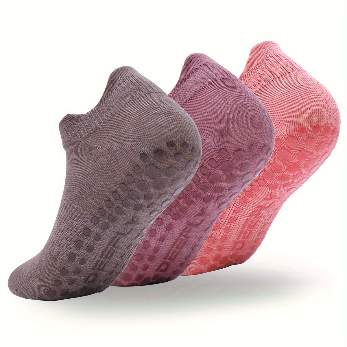 Image of 3 Pairs Of Women's Yoga Socks, Non-slip, Breathable, Sweat-absorbing, And Moisture-wicking Pilates Socks.