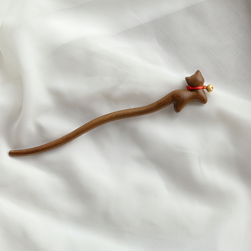 TEMU Random 1pc Elegant Vintage Inspired Wooden Cat Hairpin For For Daily Wear & Special Occasions