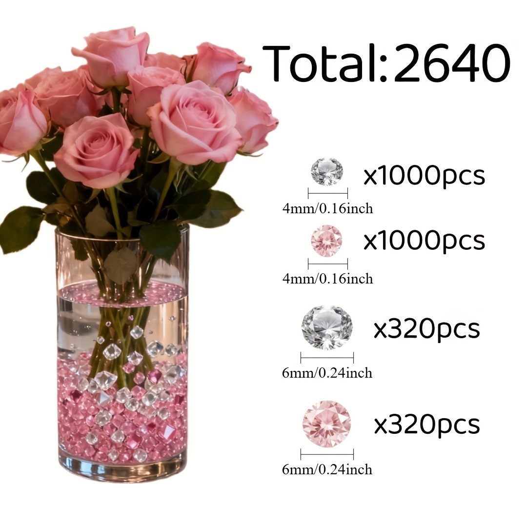 E-shop 2640 Stück Pinke und Transparente Falsche Diamanten, geeignet für Vasenfüllung, Heimdekoration, Partydekoration, Hochzeiten, Brautpartys,