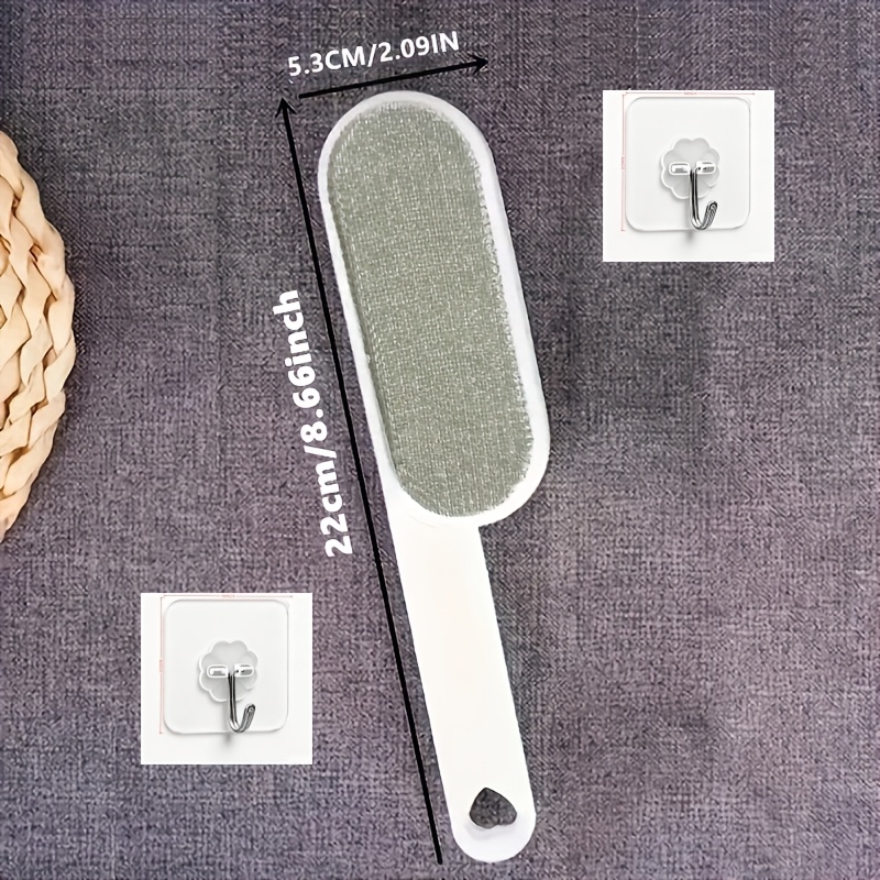 TEMU 3pcs/set (1pc Cleaning Brush And 2pcs Utility Hooks) Portable Double-sided Pet Hair Cleaning Brush, Reusable Manual Static Hair Collector,