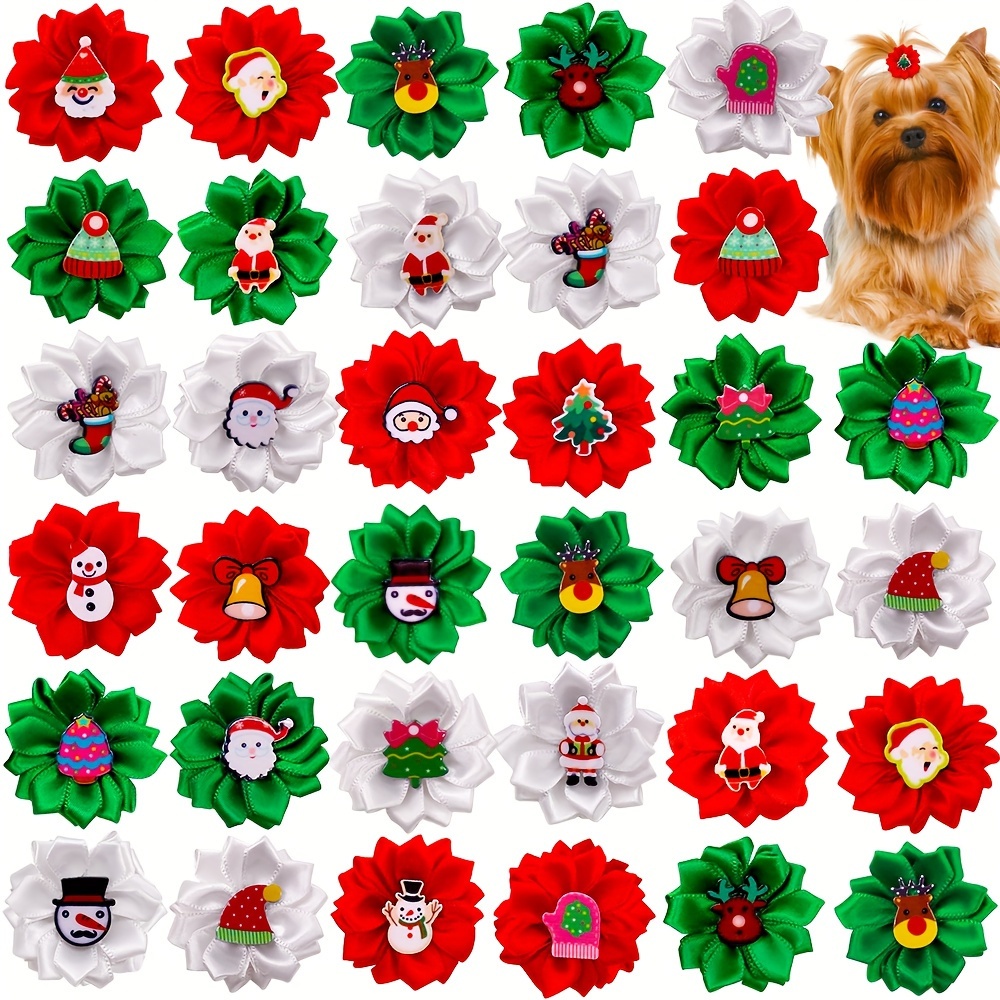 

12pcs Christmas Pet Hair Accessories - Santa & Reindeer Designs For Dogs And Cats, Holiday Grooming Decorations