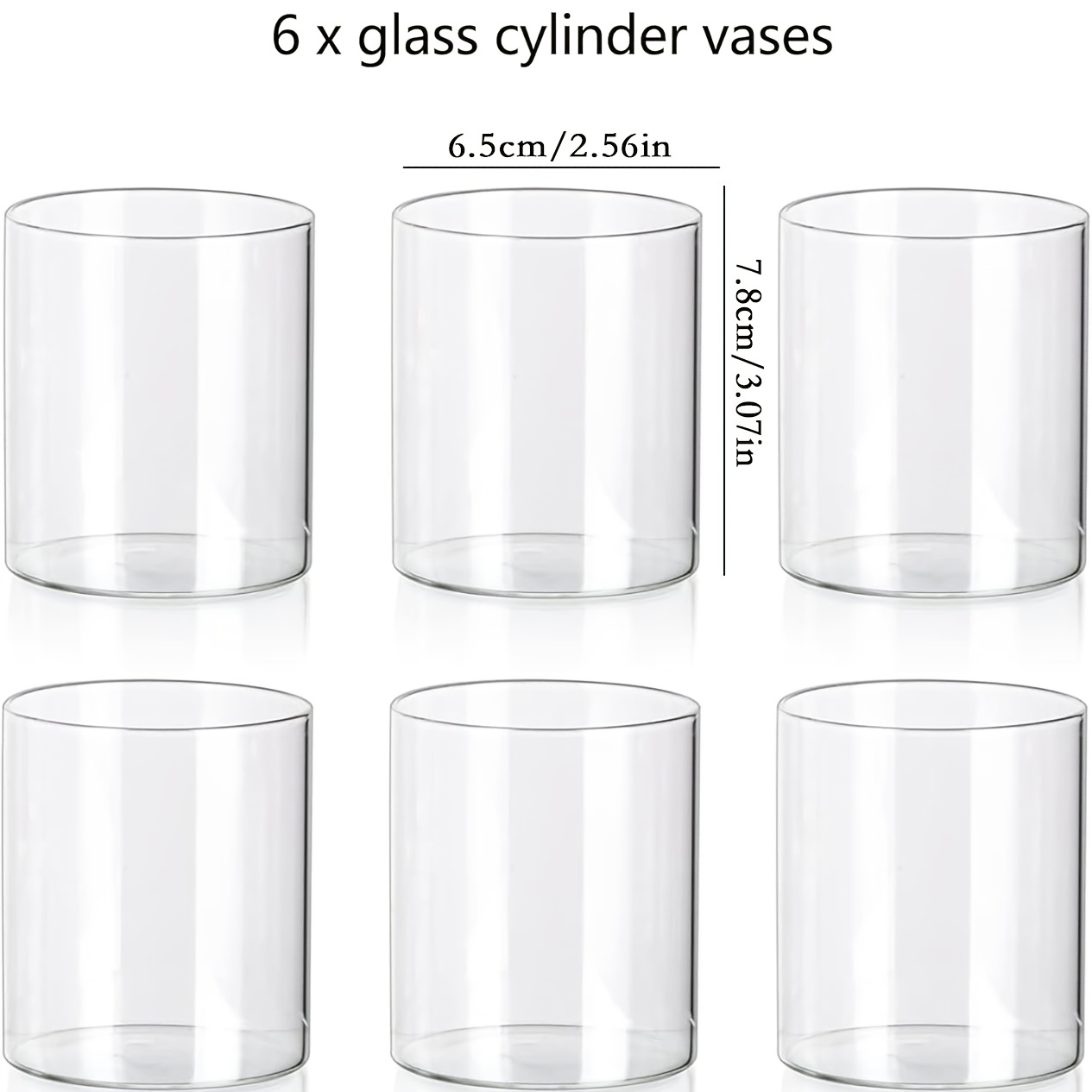 Clear Glass Cylinder Candle Holders Set, Transparent Hurricane Vases For Wedding Table Centerpieces, Reusable Glass Candle Cups For Party, Reception, Bridal Shower, Dining Table Decor 6pcs