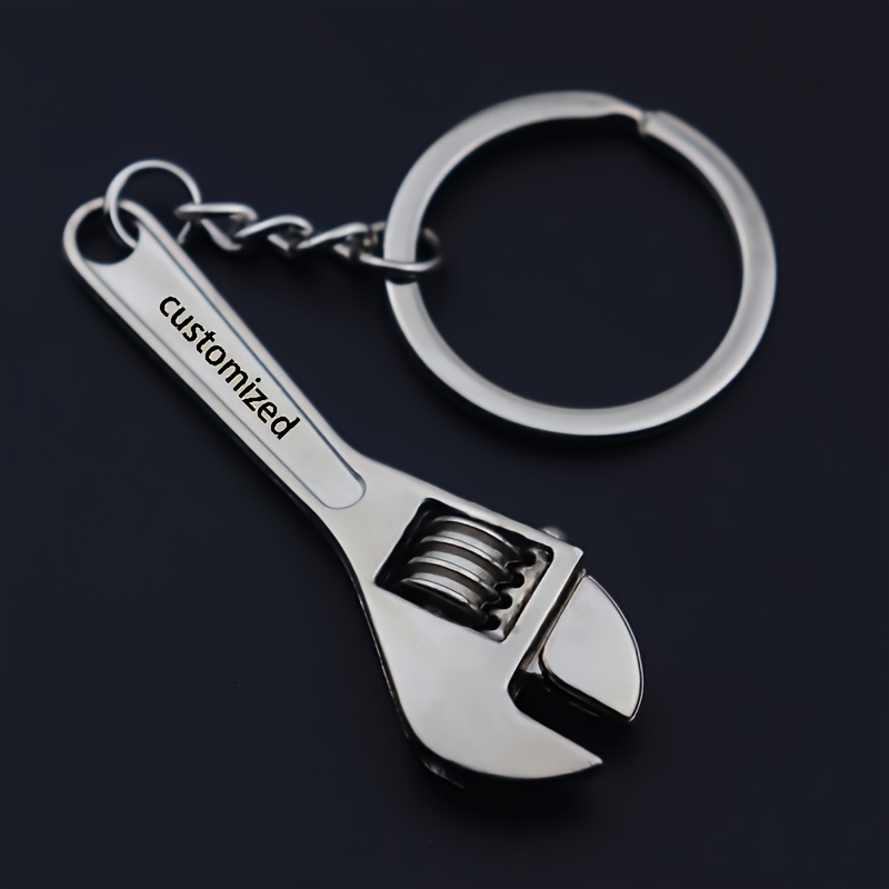 TEMU 1 Custom Stainless Steel Wrench Keychain, Mini Silvery Wrench Pendant Men's Bag, Engraved With English Name, Fashionable Metal Key Ring Creative