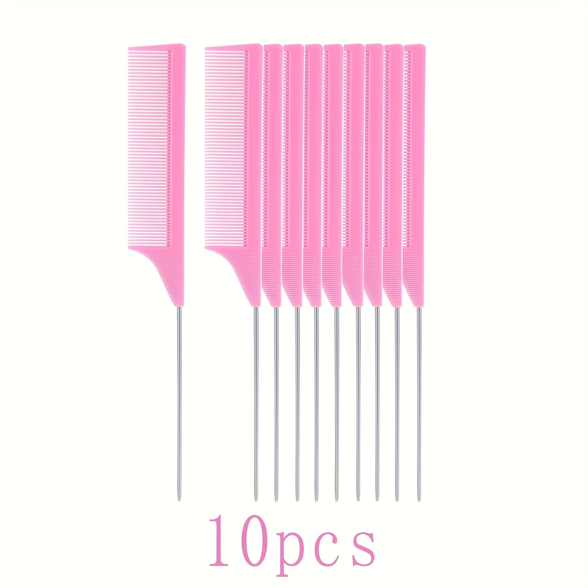 TEMU 10 Packs Rat Tail Comb Carbon Fiber Teasing Comb With Metal Pick Styling Parting Lightweight Sectioning Fine Tooth Combs For Women, Gifts For