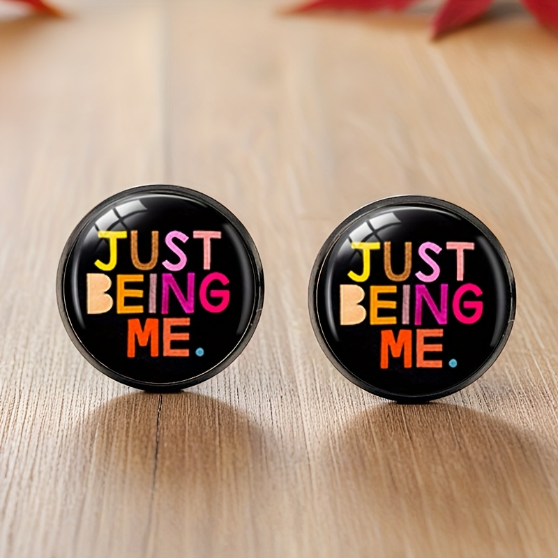 1 Pair Just Black Stud Earring Round Glass Cabochon Earrings Handmade Jewelry